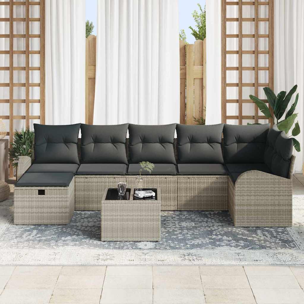Garten-Sofa-Set 8 pcs Hellgrau 289 x 124 x 85 cm Poly Rattan